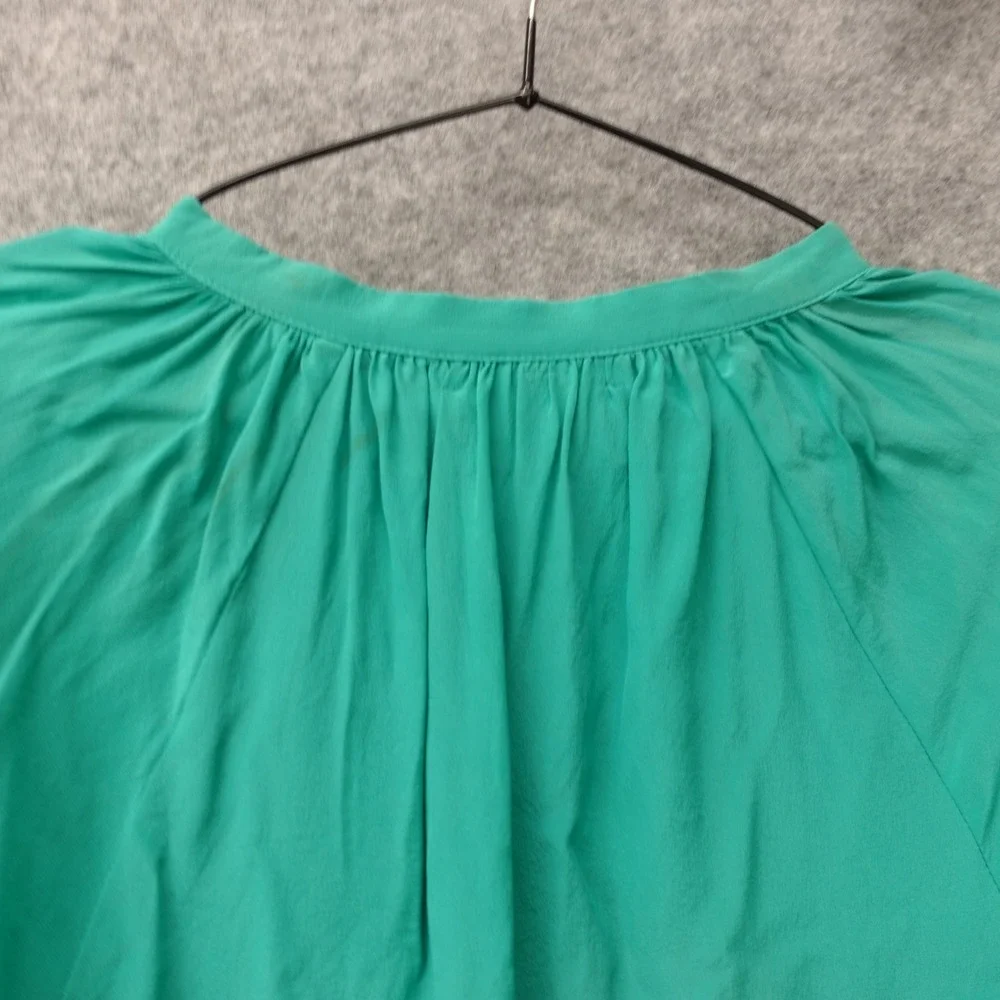 Boho Chic Resort Silk Blouse YUMI KIM Womens SMALL Seafoam Green Henley Popover
